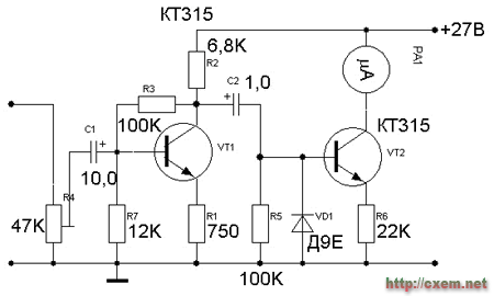 Шкальный индикатор на транзисторе с усилителем